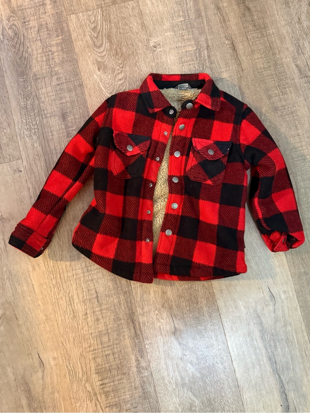 Kids Member’s Mark Red & Black Buffalo Plaid Sherpa-Lined Shirt Jacket Size 4T